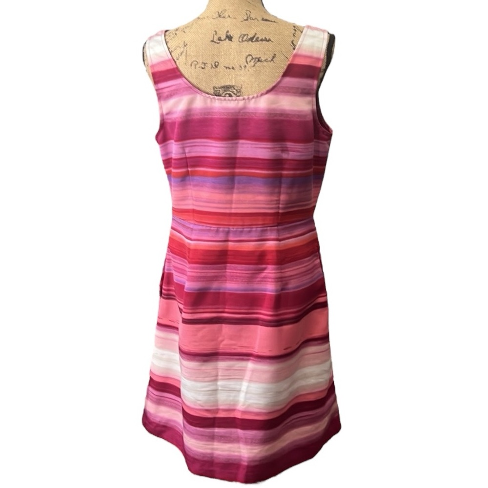 Loft EC Shades of pink striped sleeveless fit and flare dress. Size 12 Petite - Picture 5 of 6